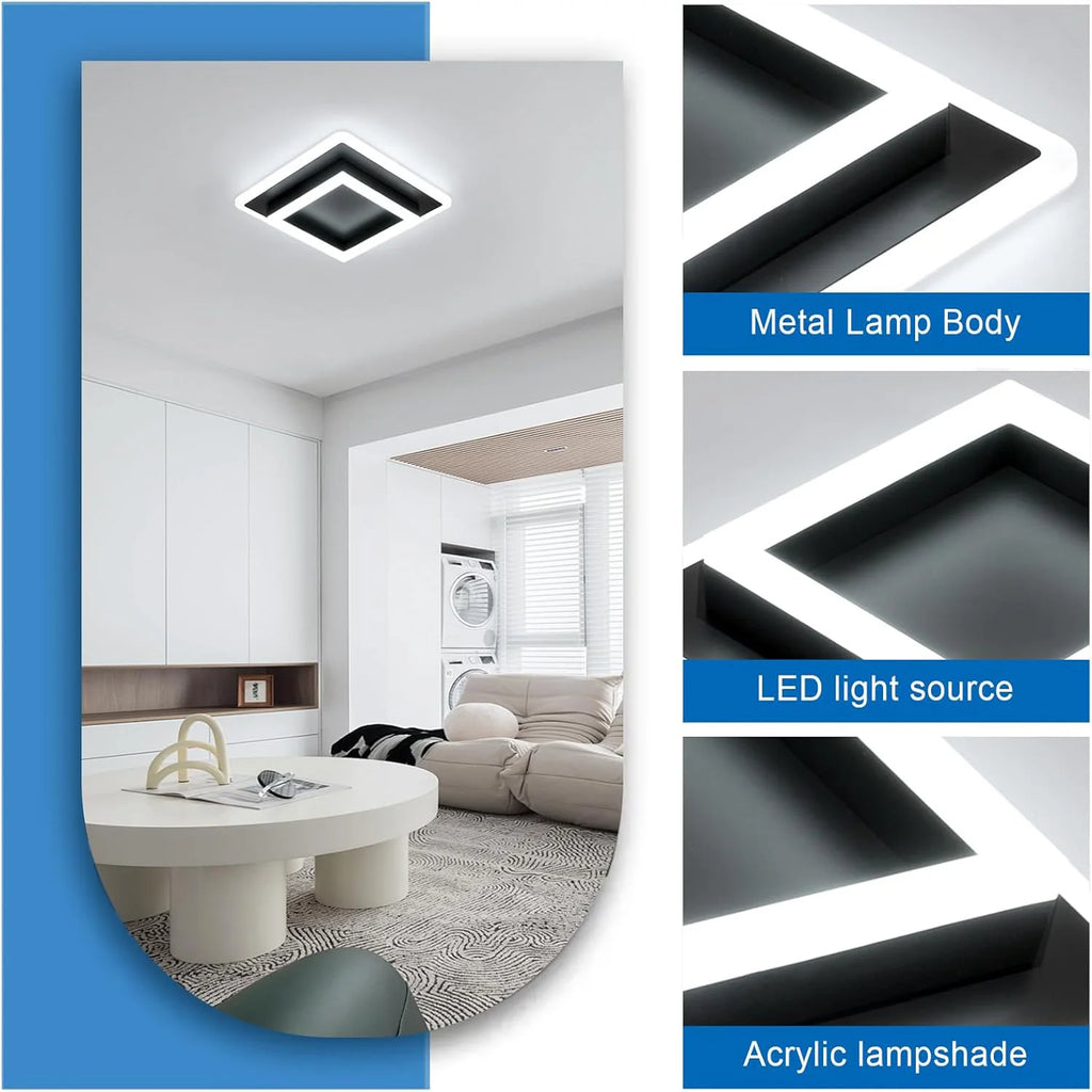 Lampă de tavan acrilică pătrată neagră 30W - 30CM