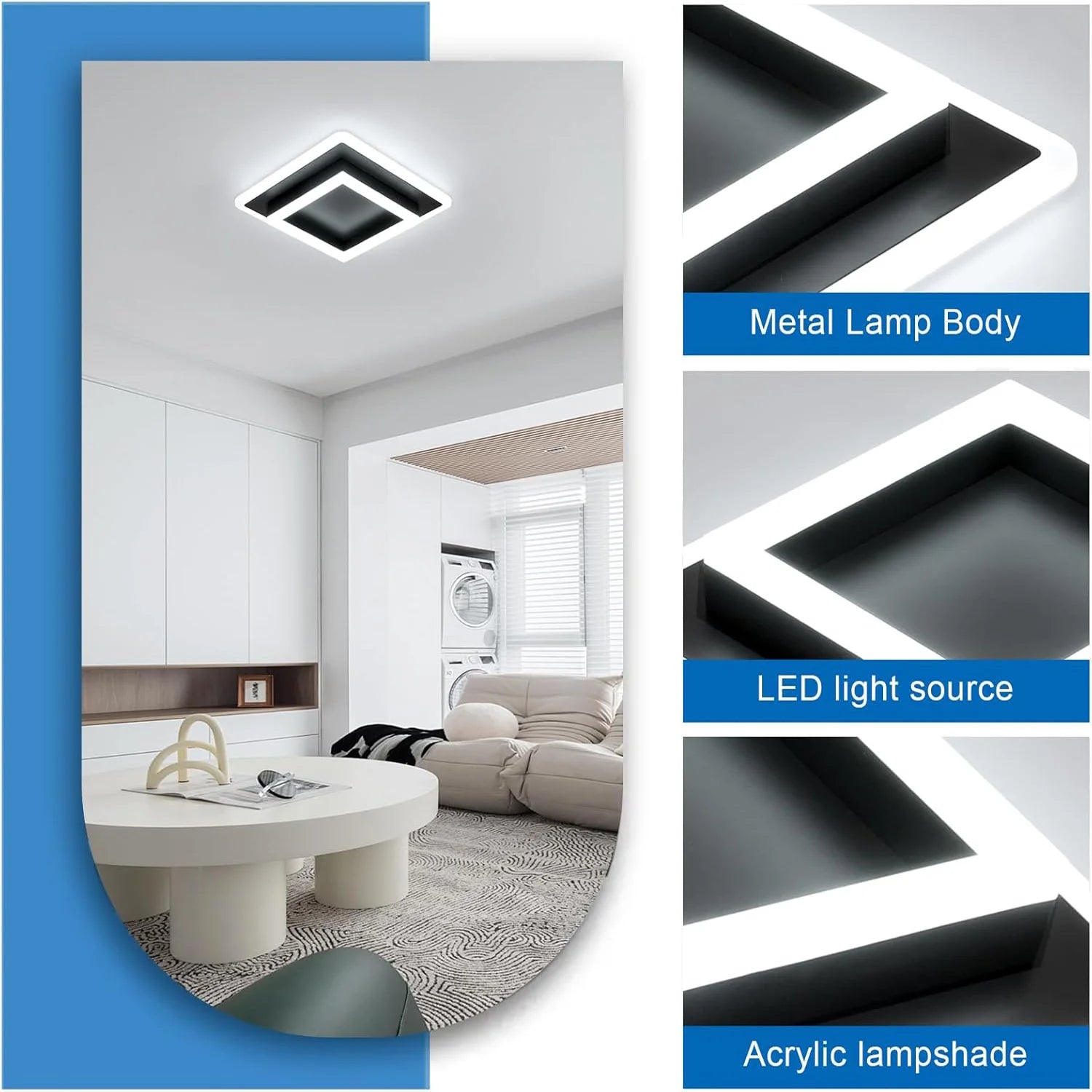 30W Black Square Acrylic Ceiling Lamp - 30CM