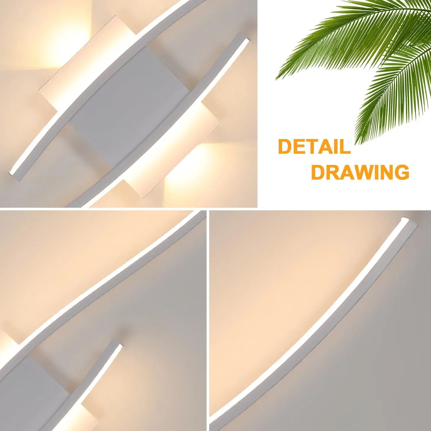 LED Wall Light Indoor 27W, Curved Design Wall Lamp, Warm White