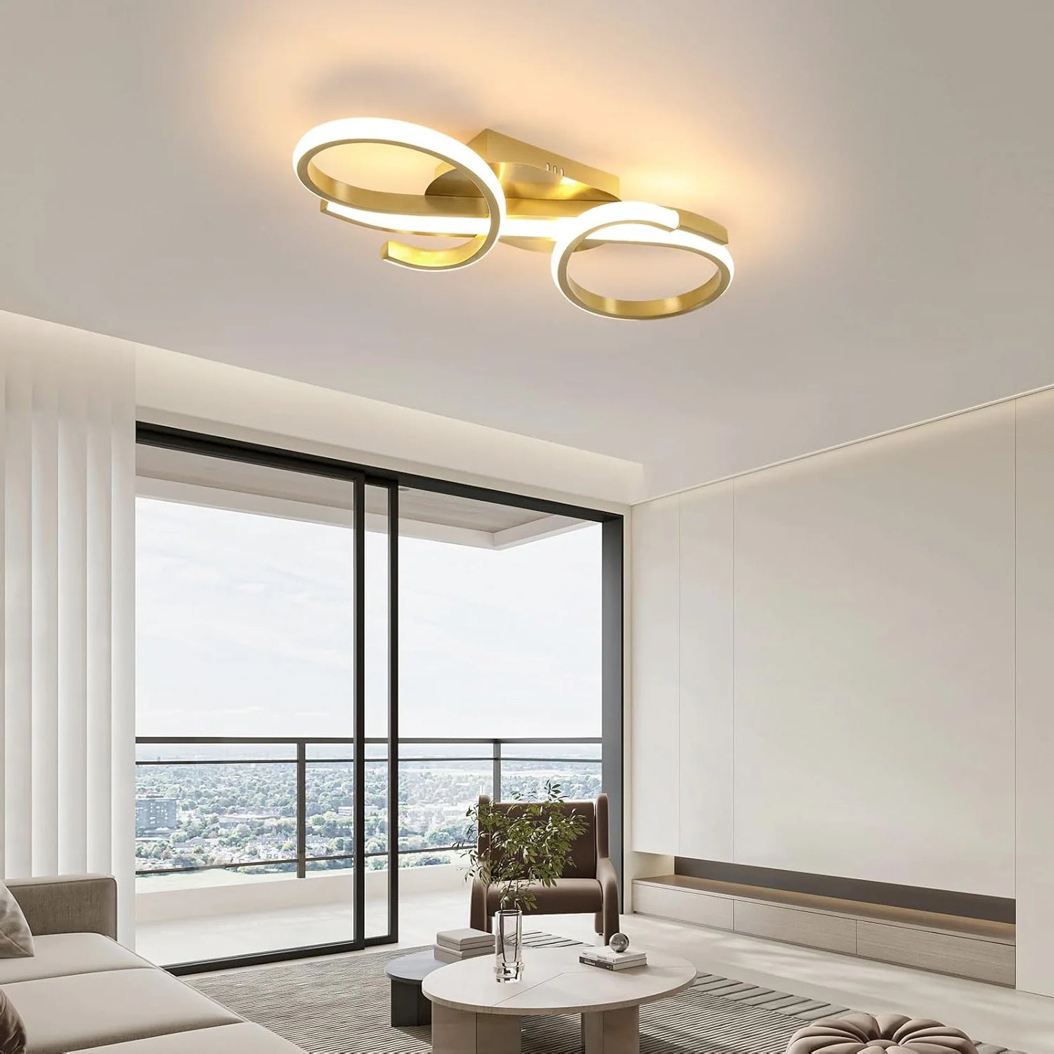 Golden Chandelier Ceiling Light, 3000K Warm White