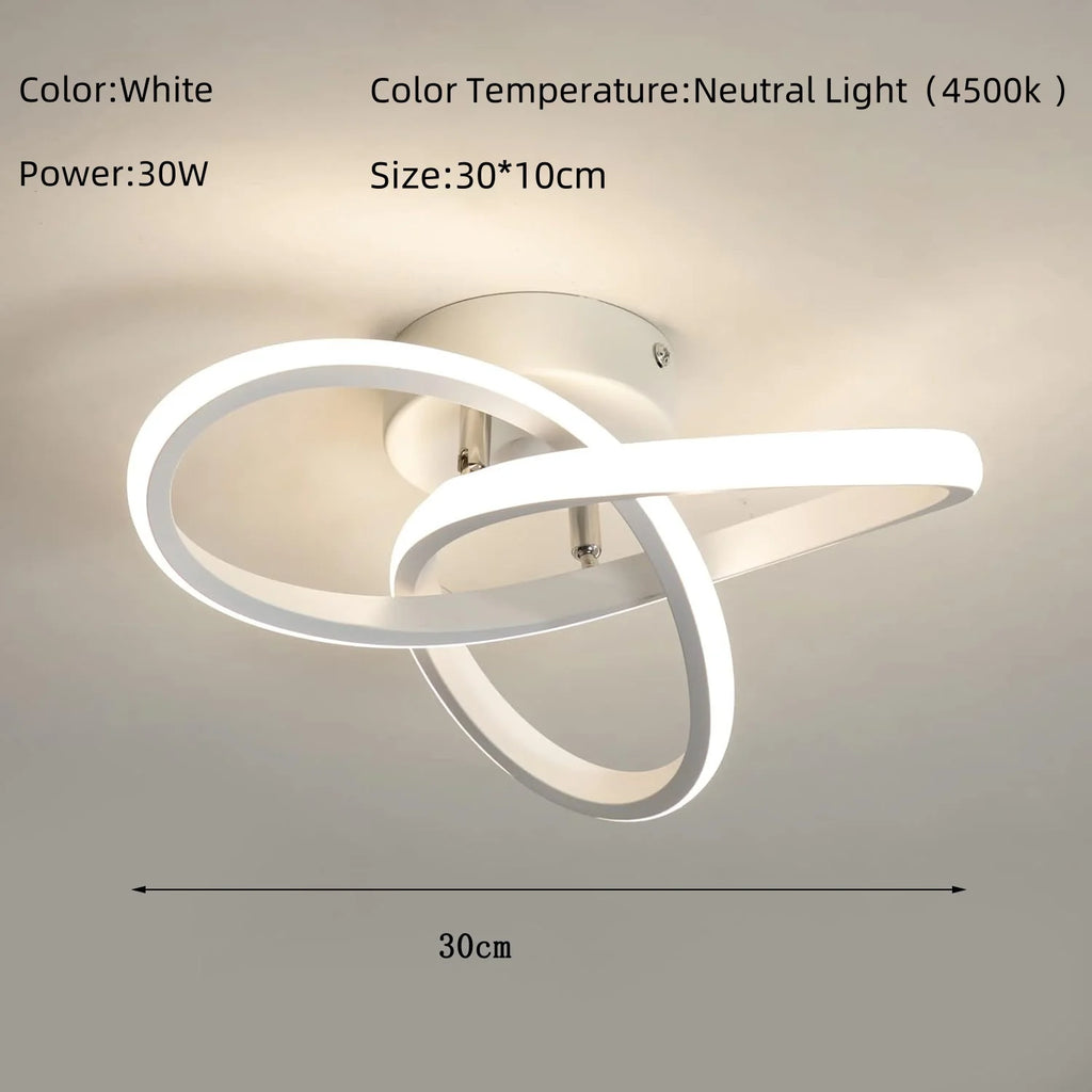Lampă de tavan LED cu design curbat, lumină caldă, neutră sau rece, 220V