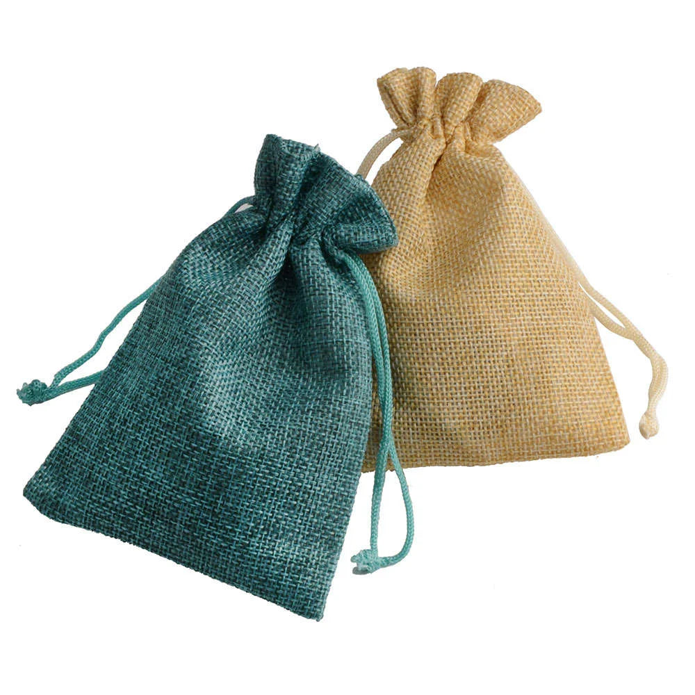 Set de 10 săculeți din pânză de sac naturală cu șnur