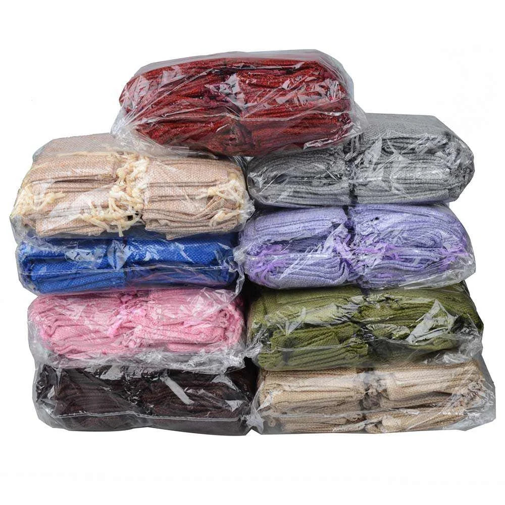 Set de 10 săculeți din pânză de sac naturală cu șnur