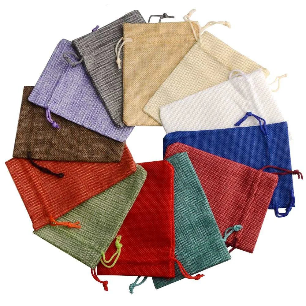Set de 10 săculeți din pânză de sac naturală cu șnur