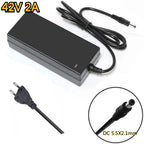 42V 2A Smart Lithium Battery Charger - 5.5x2.1mm DC for 36V 10S 10AH/12AH/20AH Electric Cars, Hoverboards, and Balance Wheels (EU/US Plug)
