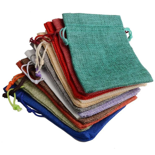 Set de 10 săculeți din pânză de sac naturală cu șnur