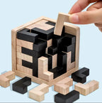 Puzzle cub 3D Luban Jucărie din lemn interconectată - Teaser creativ pentru copii (cu vârsta peste 3 ani)