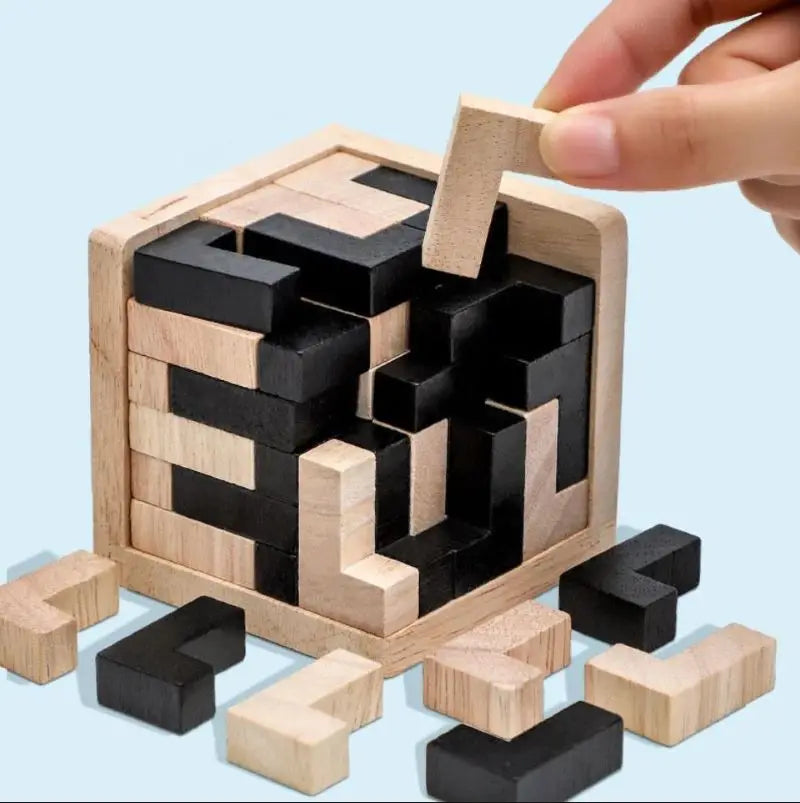 Puzzle cub 3D Luban Jucărie din lemn interconectată - Teaser creativ pentru copii (cu vârsta peste 3 ani)