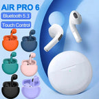 Air Pro 6 TWS Wireless Earbuds - Bluetooth 5.3, Mini Design, Mic, Charging Case