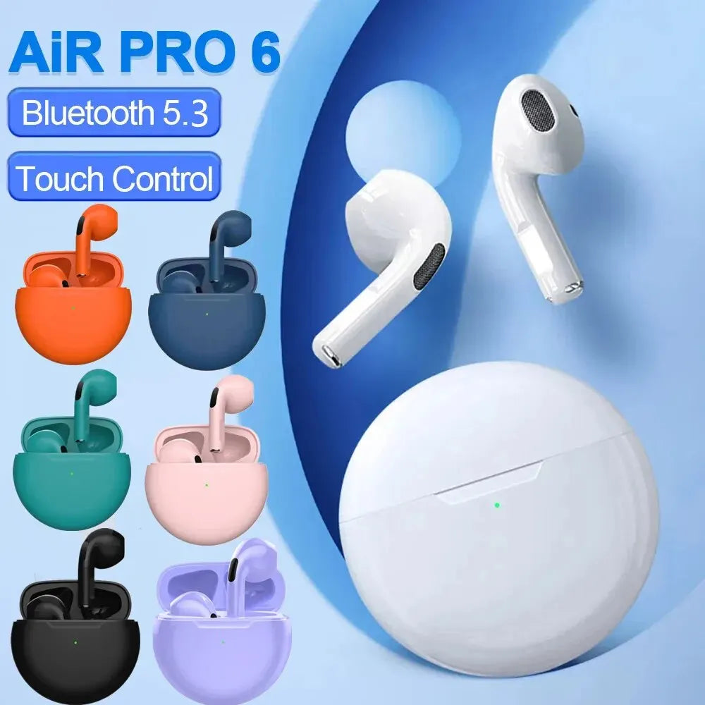 Air Pro 6 TWS Wireless Earbuds - Bluetooth 5.3, Mini Design, Mic, Charging Case