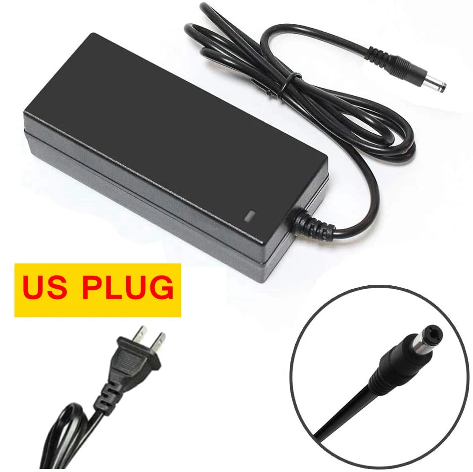 42V 2A Smart Lithium Battery Charger - 5.5x2.1mm DC for 36V 10S 10AH/12AH/20AH Electric Cars, Hoverboards, and Balance Wheels (EU/US Plug)
