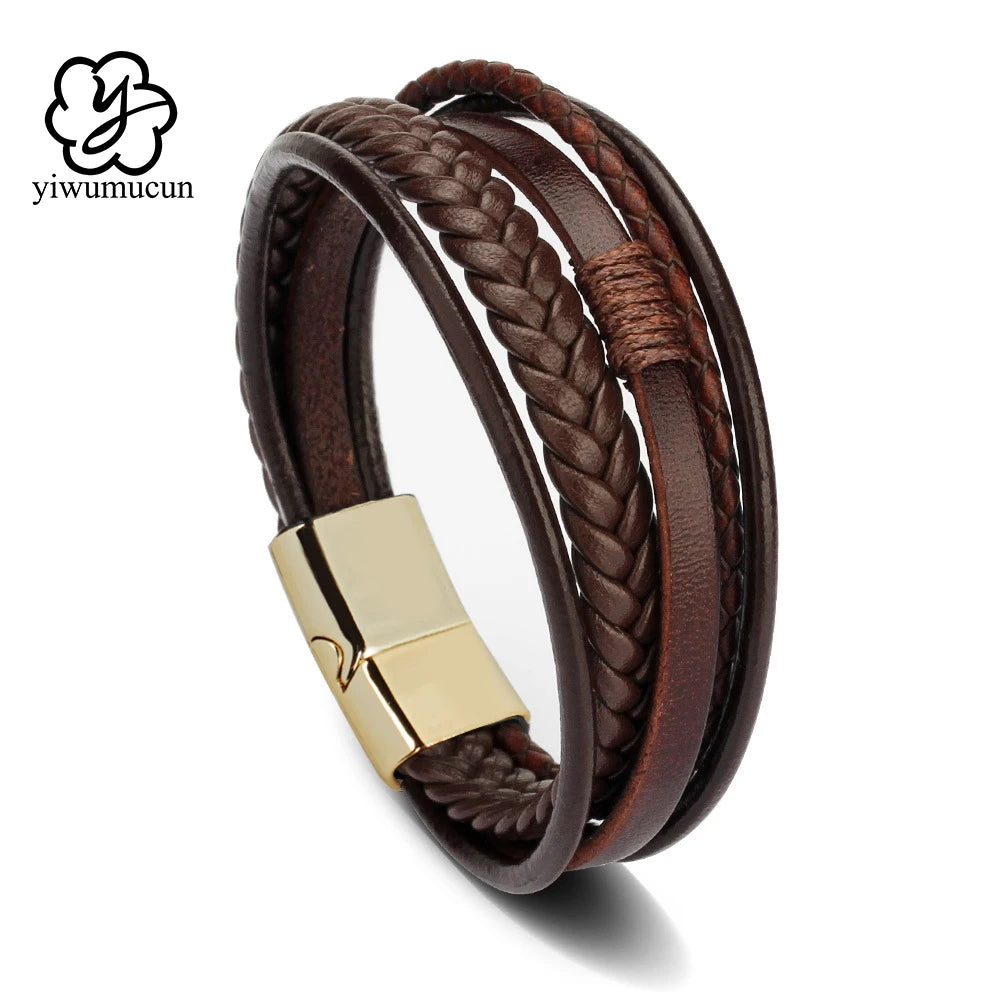 Brățară din piele împletită – stil vintage multistrat (21CM)