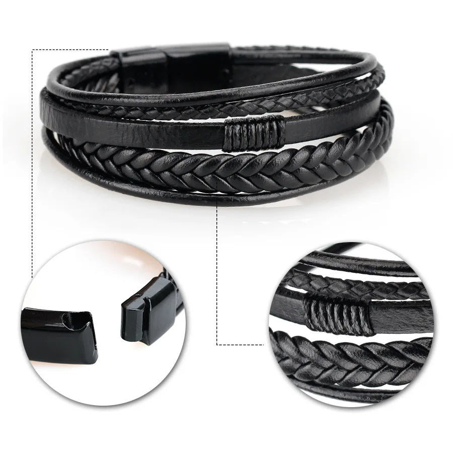 Brățară din piele împletită – stil vintage multistrat (21CM)