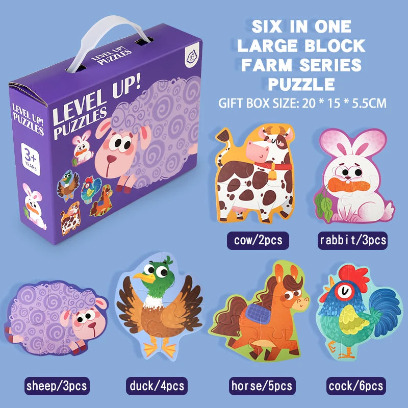 Puzzle pentru copii - Set de jucării educaționale cu animale din desene animate (vârste 3-12) 
