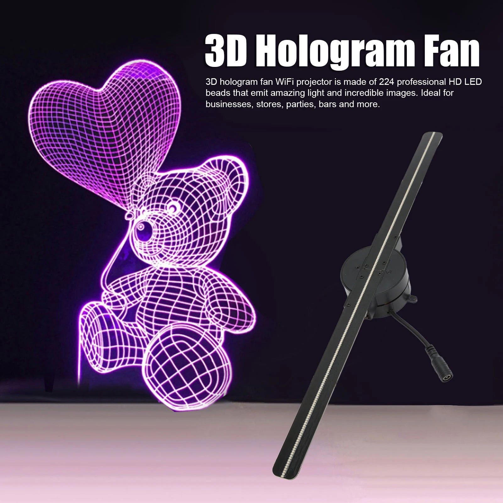 16.5" 3D Hologram Fan Projector | 2000x224 Resolution | WiFi | 224 LED Beads | Business Advertising