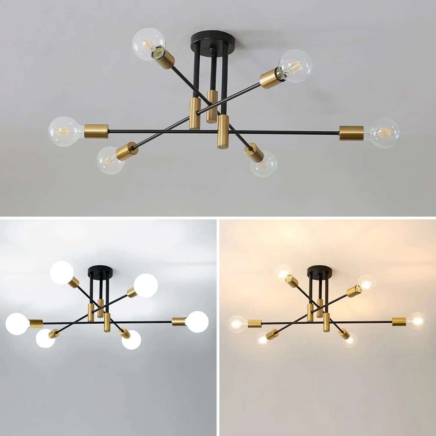 Vintage Industrial Ceiling Light, 6 x E27 Bulb Holders