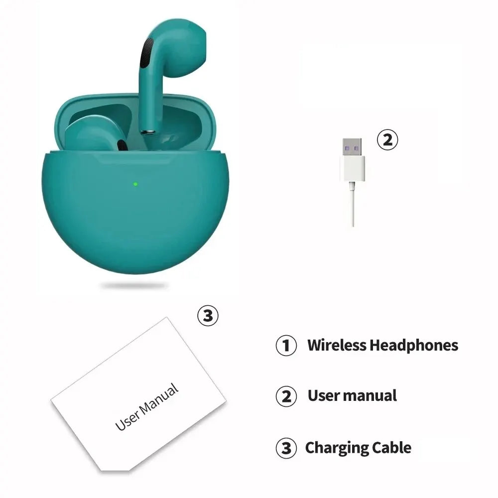 Air Pro 6 TWS Wireless Earbuds - Bluetooth 5.3, Mini Design, Mic, Charging Case