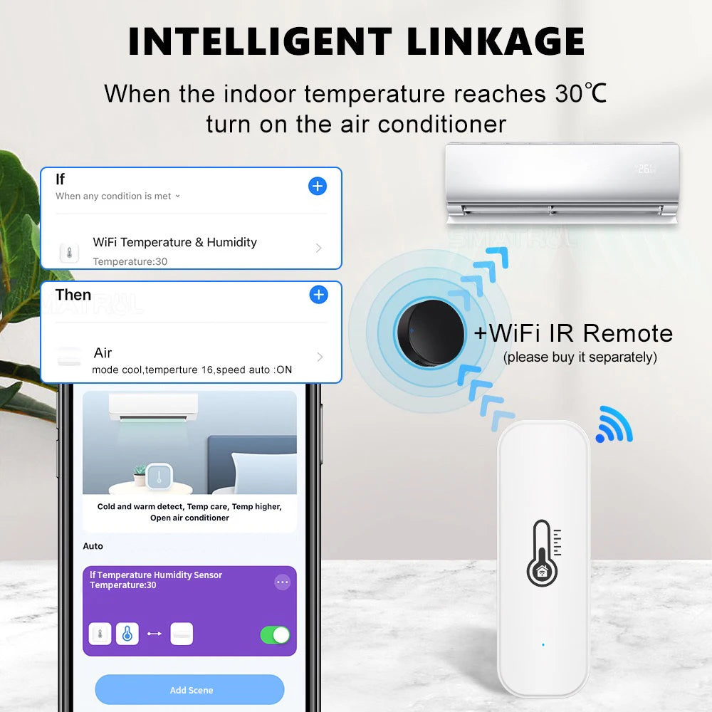 Tuya Zigbee or WiFi Temperature Humidity Sensor Home Connected Thermometer Compatible Support Black or White Color