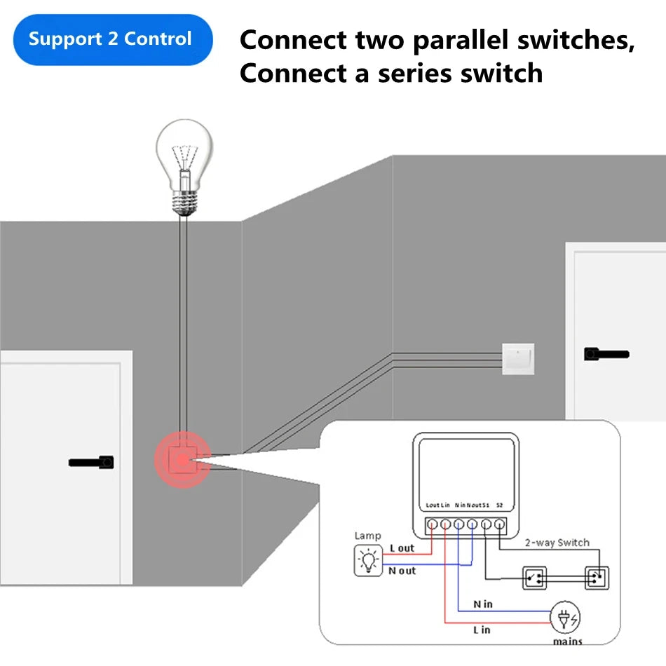 Mini WiFi Smart Switch 16A | Tuya 2-Way DIY Light Control | Alexa & Google Home