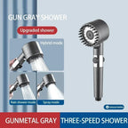 High-Pressure Filter Shower Head - 3-Mode Adjustable Spray with Massage Brush, Water-Saving Rain Faucet Design, Gold-Plated Finish