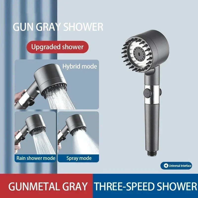 High-Pressure Filter Shower Head - 3-Mode Adjustable Spray with Massage Brush, Water-Saving Rain Faucet Design, Gold-Plated Finish