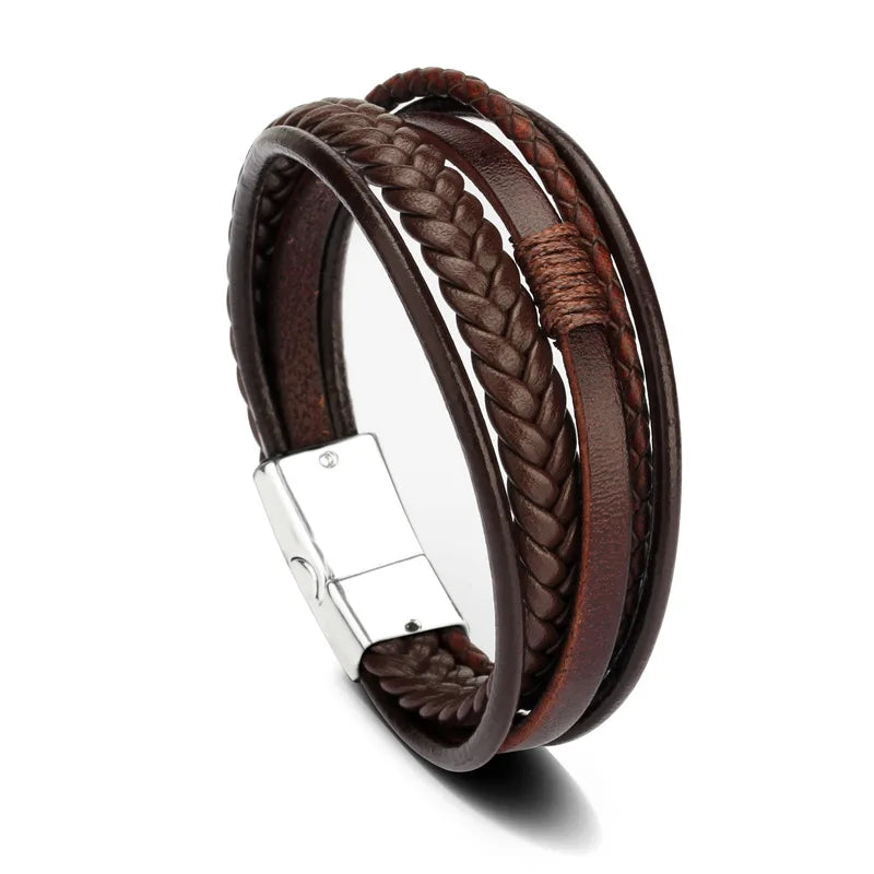 Brățară din piele împletită – stil vintage multistrat (21CM)