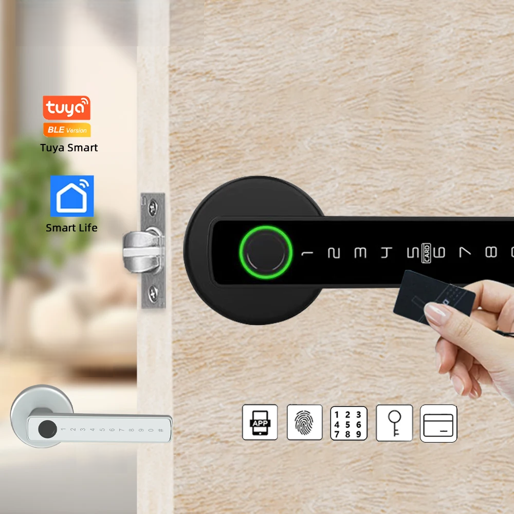 Smart Fingerprint Door Lock - Digital Electronic Lock with Password, Key, IC Card, and App Unlock, Compatible with Tuya & Smartlife