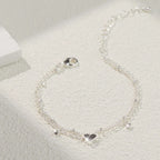 925 Silver Heart Anklet – Waterproof CZ Charm Jewelry for Women