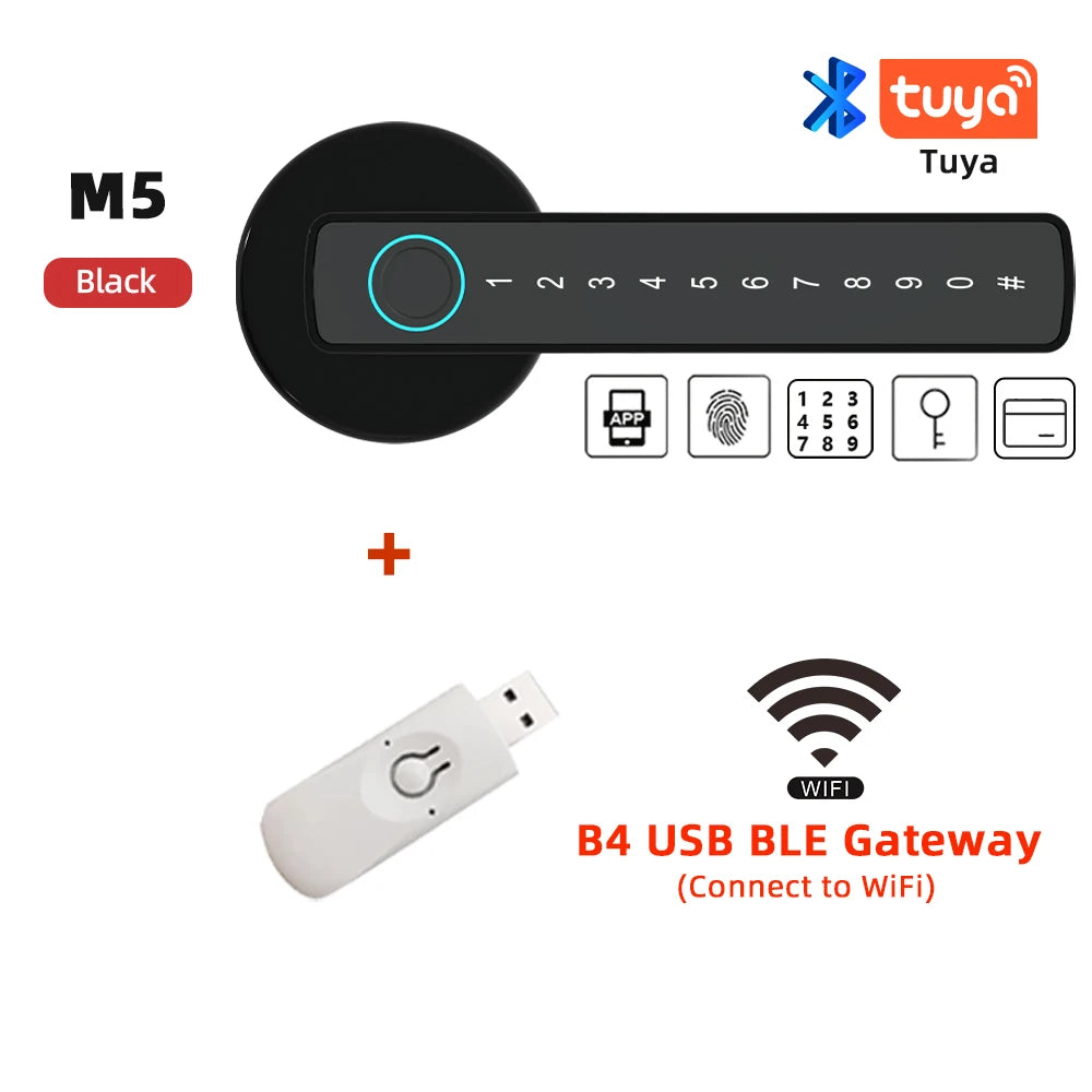 Smart Fingerprint Door Lock - Digital Electronic Lock with Password, Key, IC Card, and App Unlock, Compatible with Tuya & Smartlife