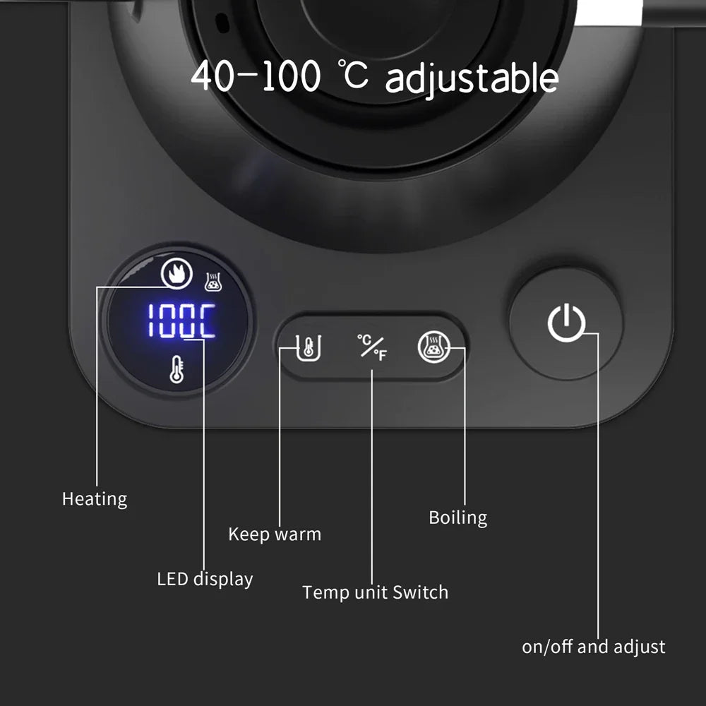 Portable Electric Gooseneck Kettle - 0.9L Stainless Steel Travel Kettle with Temperature Control, Auto Shut-Off, and Keep-Warm Feature