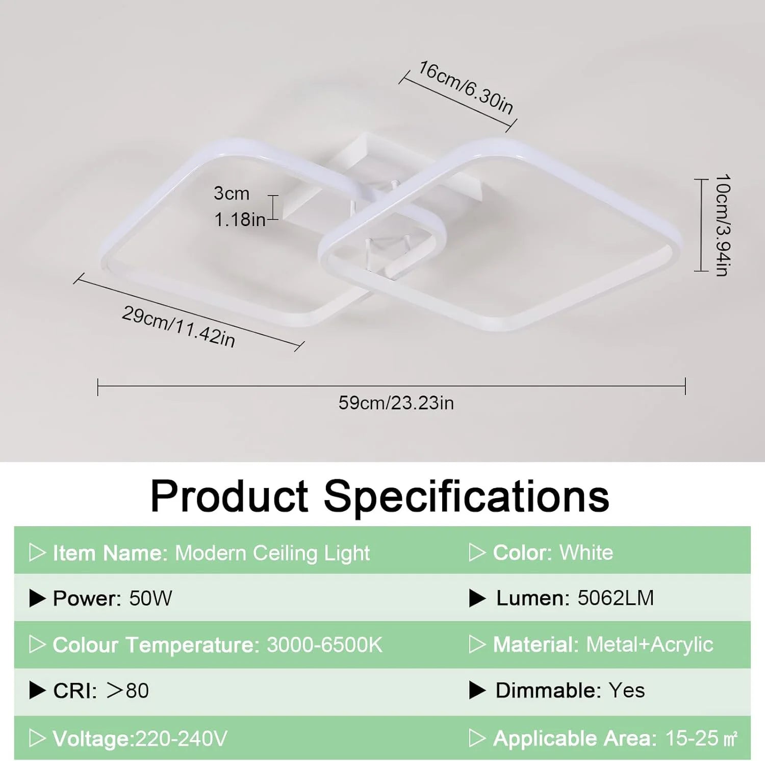 50W Dimmable LED Ceiling Light with Remote