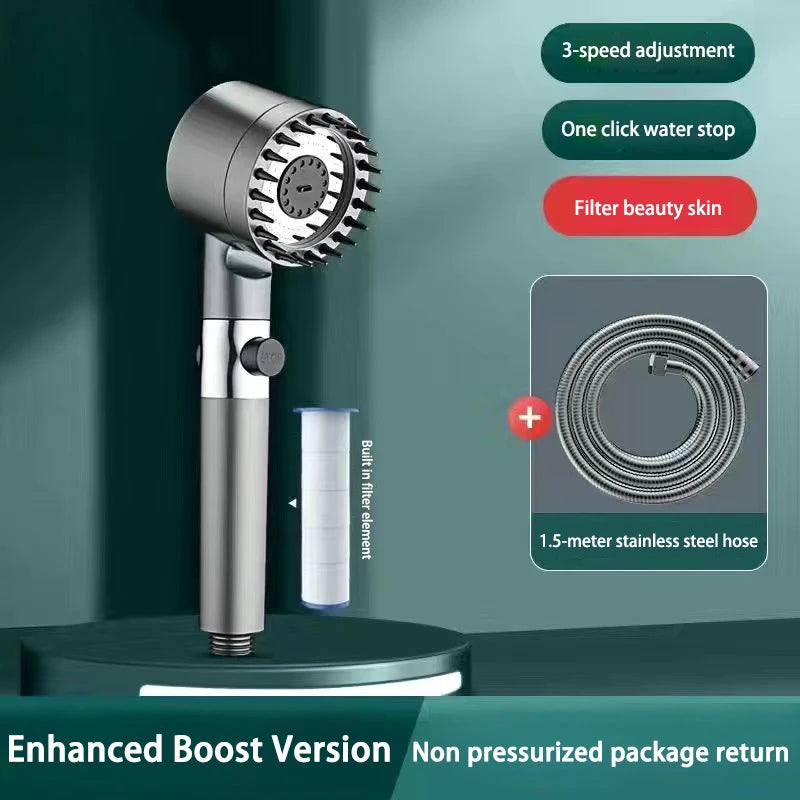High-Pressure Filter Shower Head - 3-Mode Adjustable Spray with Massage Brush, Water-Saving Rain Faucet Design, Gold-Plated Finish