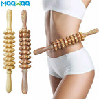 9 Rollers Wooden Massager - Handheld Roller Stick for Anti-Cellulite, Muscle Pain Relief, and Body Sculpting, Manual Massage Tool