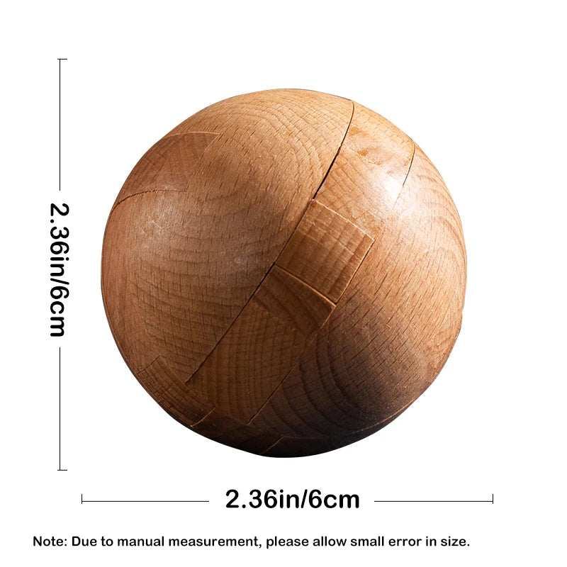 Wooden Kongming Lock Puzzle - Round Ball Shaped 3D Brain Teaser, Intelligence Toy for Adults & Kids