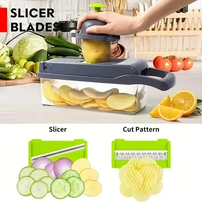 14-in-1 Multifunctional Vegetable Chopper - Stainless Steel Kitchen Slicer, Dicer, and Food Grater for Easy Meal Prep