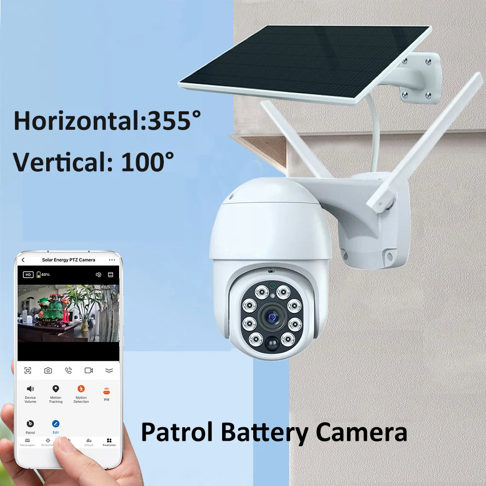 Tuya Smart 3MP Outdoor Camera, Solar-Powered, 10000mAh Battery, Human Detection, Auto Tracking, Wi-Fi, PTZ
