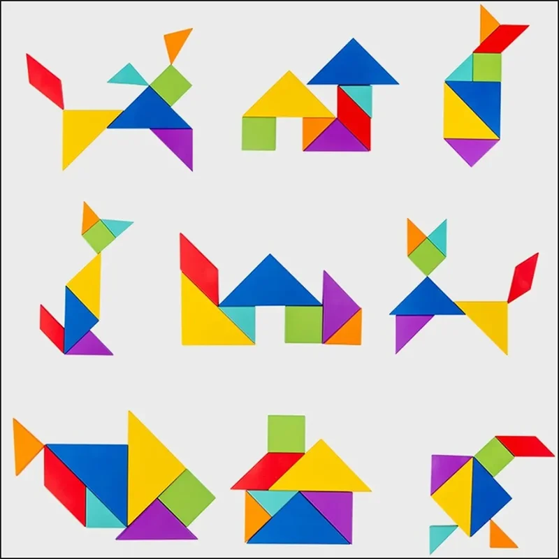 Puzzle din lemn cu puzzle magnetic Tangram - Jucărie educațională Montessori pentru copii (cu vârsta peste 3 ani)