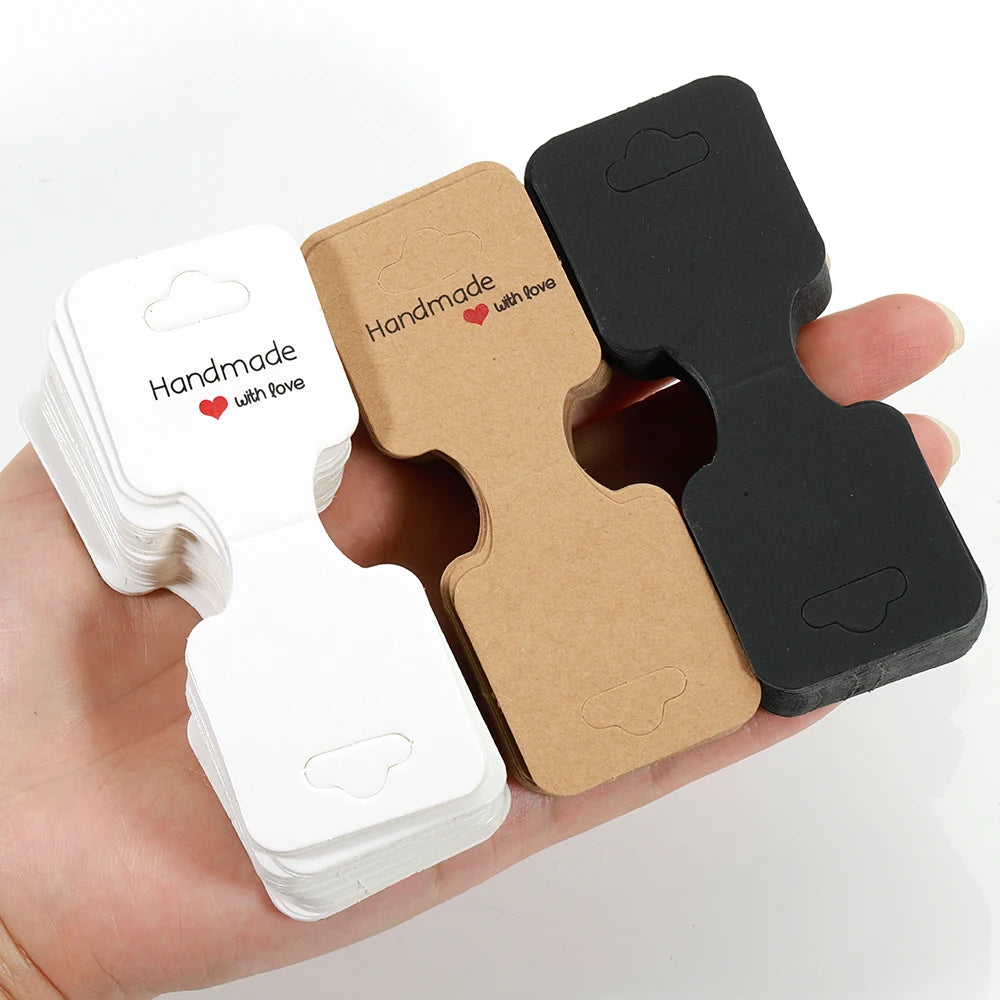 Set de 50 Cartonașe pliabile din hârtie kraft, 9x3,5 cm, pentru afișarea bijuteriilor, etichete de preț
