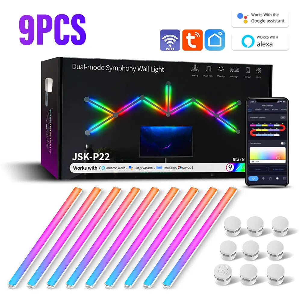WiFi LED Smart Wall Lamp - RGBIC Light Bar Music Sync, and App Control