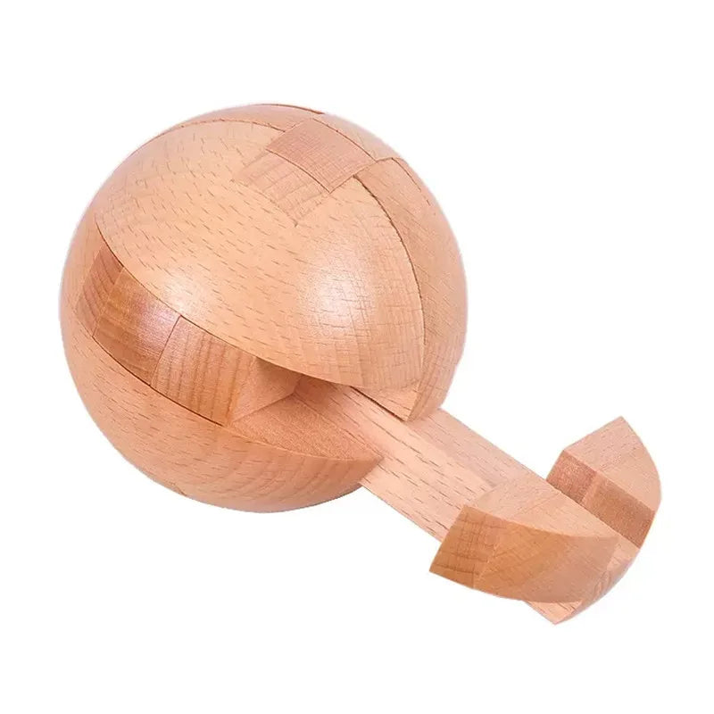 Puzzle din lemn Kongming Lock - Teaser 3D în formă de bilă rotundă, jucărie inteligentă pentru adulți și copii