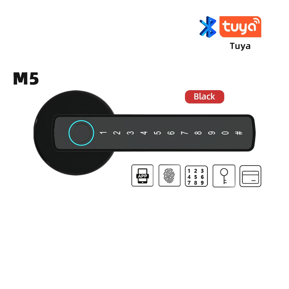 Smart Fingerprint Door Lock - Digital Electronic Lock with Password, Key, IC Card, and App Unlock, Compatible with Tuya & Smartlife