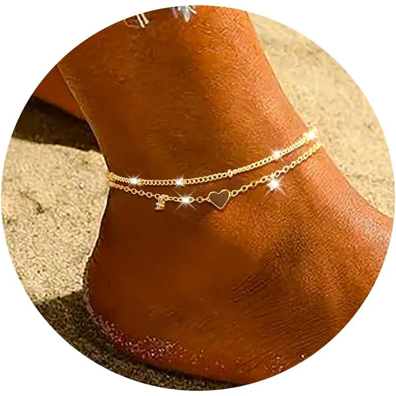 925 Silver Heart Anklet – Waterproof CZ Charm Jewelry for Women