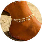 925 Silver Heart Anklet – Waterproof CZ Charm Jewelry for Women