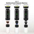 USB Green Espresso Machine - 3-in-1 Portable Coffee Maker for Capsules & Ground Coffee, 15Bar Pressure, Type-C Charging, Ideal for Home, Camping, and Travel