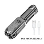 LED Flashlight USB Rechargeable Zoomable 3 Lighting Modes