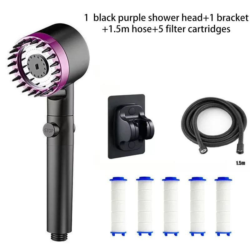 3-Speed Adjustable Shower Head with Filter - Portable Bathroom Showerhead with Massage Function, ABS Plastic, Includes Hose & Bracket