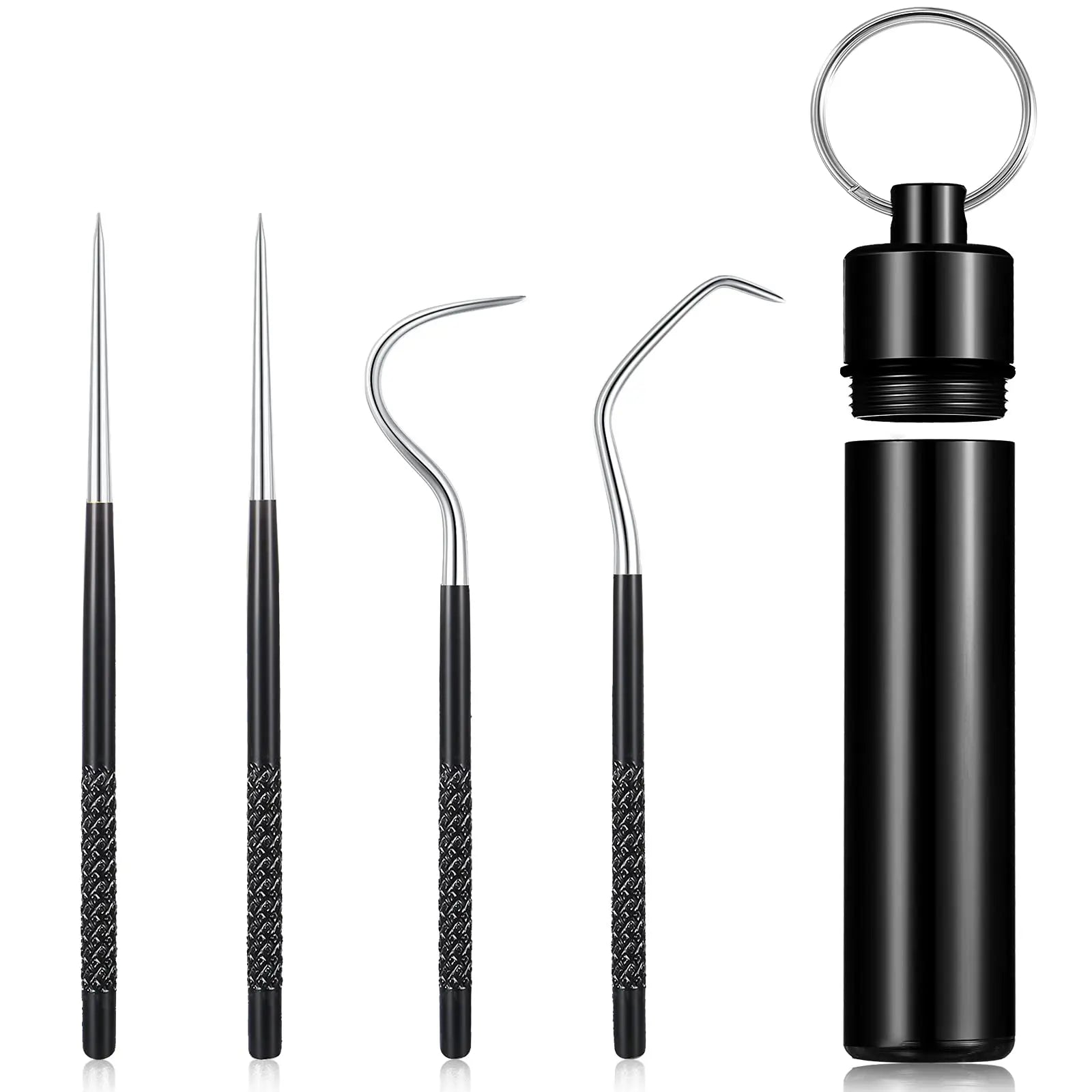 Set de scobitori portabil din titan - Scobitori reutilizabile din metal din oțel inoxidabil cu suport pentru camping, călătorii și utilizare zilnică