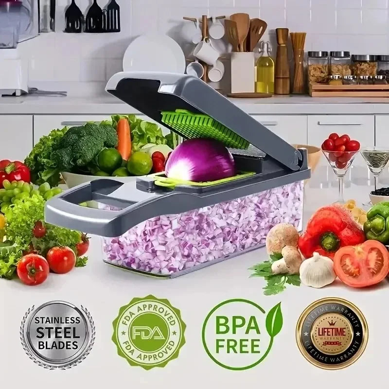 14-in-1 Multifunctional Vegetable Chopper - Stainless Steel Kitchen Slicer, Dicer, and Food Grater for Easy Meal Prep
