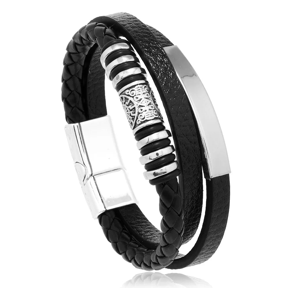 Brățară din piele împletită – stil vintage multistrat (21CM)