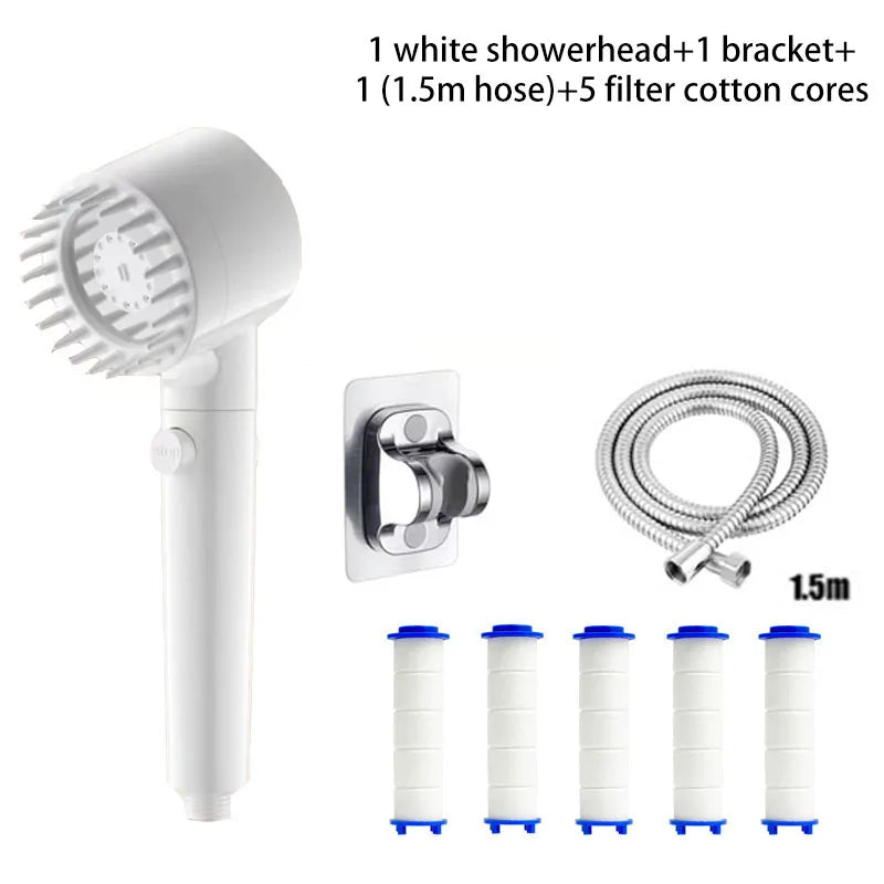 3-Speed Adjustable Shower Head with Filter - Portable Bathroom Showerhead with Massage Function, ABS Plastic, Includes Hose & Bracket